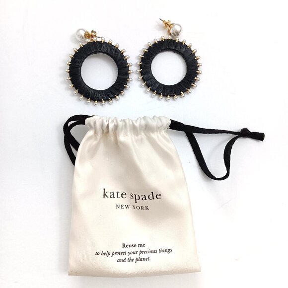 Kate Spade New York Francesca Raffia Wrapped Drop Hoop Faux Pearl Earrings - Picture 3 of 3